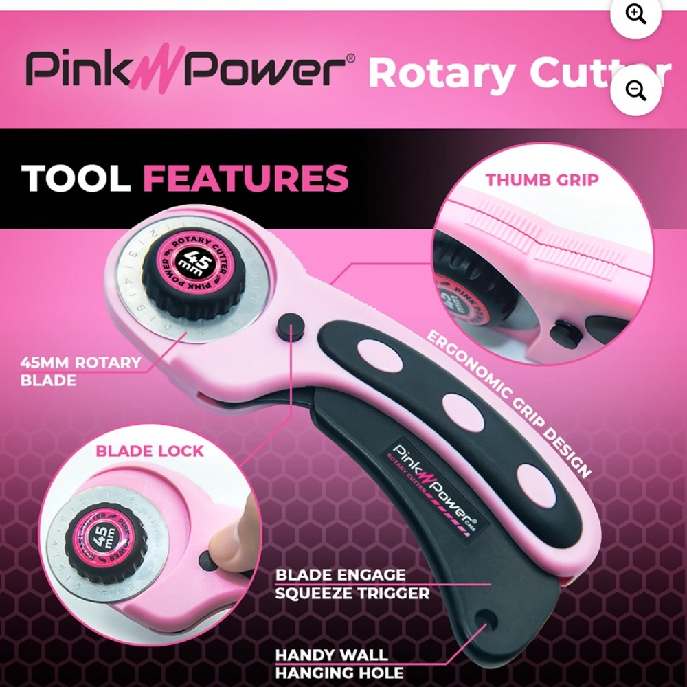 Pink Power Rotary Cutter 45mm w Auto Safety Lock | BRAND NEW NEVER USED COPY